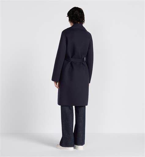 christian dior manteau|Manteau ceinturé Laine vierge double face bleue .